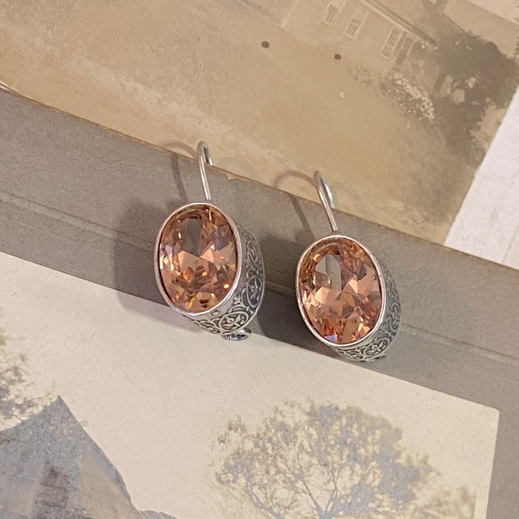 Retired Oval Silpada Sterling Silver and Champagne CZ Drop Earrings - Picture 9 of 14